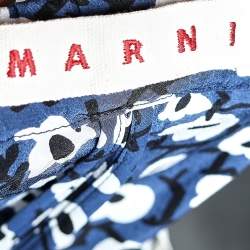 Pre Owned Marni Navy Blue Floral Printed Silk Cropped Trousers M