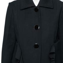 Marni Black Textured Cotton Ruffled Trim Detailed Button Front Jacket M