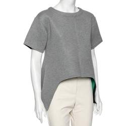 Pre Owned Marni Grey Jersey Asymmetric Hem Detail Short Sleeve Top S