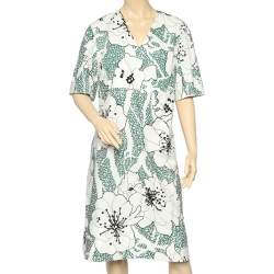 Marni White Floral Printed Cotton V-Neck Midi Dress L