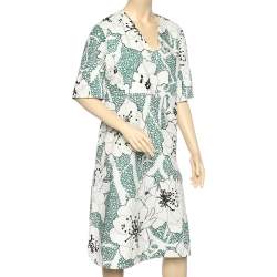 Marni White Floral Printed Cotton V-Neck Midi Dress L