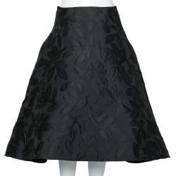Marni Black Leaf Patterned Textured Flared Midi Skirt S