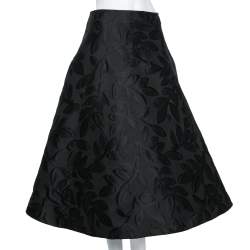 Marni Black Leaf Patterned Textured Flared Midi Skirt S