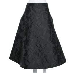 Marni Black Leaf Patterned Textured Flared Midi Skirt S