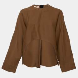 Pre Owned Marni Brown Wool & Silk Asymmetric Hem Blouse M