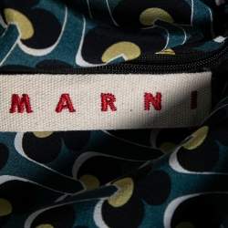 Pre Owned Marni Green Printed Silk Gathered Detail Draped Dress M