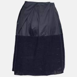 Pre Owned Marni Grey & Navy Blue Eyelet Paneled Cotton Short Skirt L