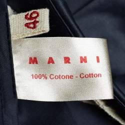 Pre Owned Marni Grey & Navy Blue Eyelet Paneled Cotton Short Skirt L