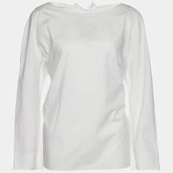 Pre Owned Marni White Cotton Tie Detail Round Neck Long Sleeve Blouse L