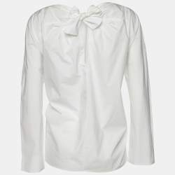 Pre Owned Marni White Cotton Tie Detail Round Neck Long Sleeve Blouse L