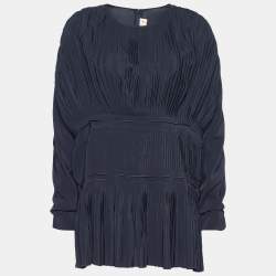 Marni Midnight Blue Silk Pleated Slouchy Top L