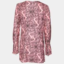 Pre Owned Marni Pink Printed Silk Long Sleeve Short Dress M