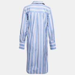 Pre Owned Marni Blue Striped Cotton Button Front Shirt Dress M