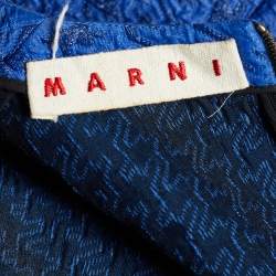 Pre Owned Marni Royal Blue Houndstooth Jacquard Peplum Top M