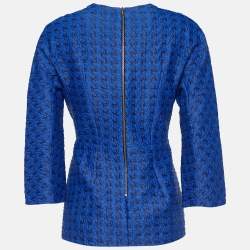 Pre Owned Marni Royal Blue Houndstooth Jacquard Peplum Top M