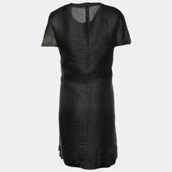 Pre Owned Marni Vintage Dark Grey Silk Wool Floral Applique Shift Dress M