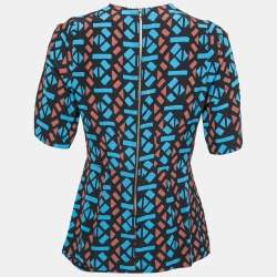 Pre Owned Marni Black Printed Silk Flared Hem Blouse S