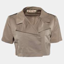 Marni Mocha Brown Synthetic Cropped Double Breasted Jacket S