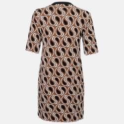 Marni Brown Jacquard Lurex Knit Short Sleeve Dress M