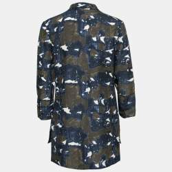 Marni Navy Blue & Green Printed Silk Tunic S