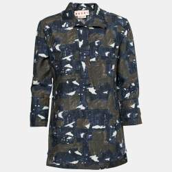 Marni Navy Blue & Green Printed Silk Tunic S