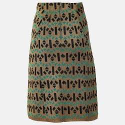Pre Owned Marni Gold Lurex Geometric Knit Pencil Skirt L