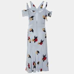 Pre Owned Marni Powder Blue Floral Print Silk Cold Shoulder Dress M