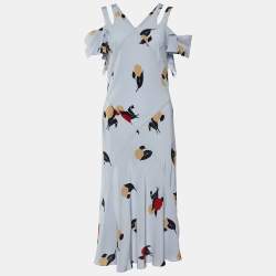 Pre Owned Marni Powder Blue Floral Print Silk Cold Shoulder Dress M