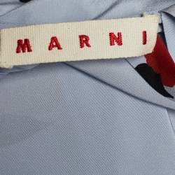 Pre Owned Marni Powder Blue Floral Print Silk Cold Shoulder Dress M