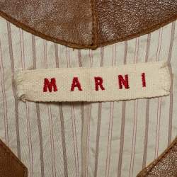 Pre Owned Marni Brown Leather Beads Embellished Crop Vest M
