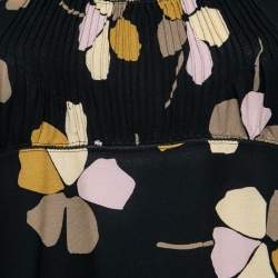 Pre Owned Marni Black Floral Print Silk Pleated Detail Sleeveless Top S
