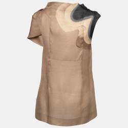 Marni Brown & Black Print Silk Ruffled Detail Top M