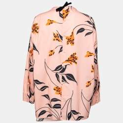 Pre Owned Marni Pink Floral Print Cotton Collarless Top M
