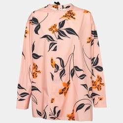 Pre Owned Marni Pink Floral Print Cotton Collarless Top M