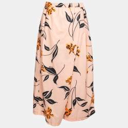 Pre Owned Marni Pink Floral Print Cotton Wide-Leg Trousers M