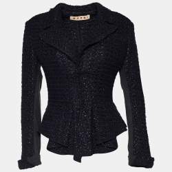 Marni Navy Blue Lurex Tweed Draped Peplum Jacket M