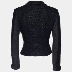 Marni Navy Blue Lurex Tweed Draped Peplum Jacket M