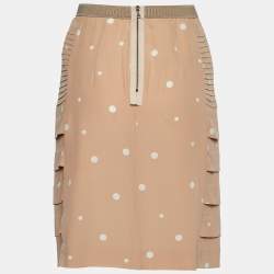 Pre Owned Marni Beige Polka Dot Print Silk Pin Tuck Detail Pencil Skirt S