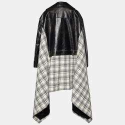 Marni Monochrome Leather & Plaided Wool Layered Long Coat M