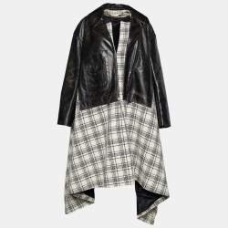Marni Monochrome Leather & Plaided Wool Layered Long Coat M