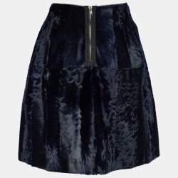 Pre Owned Marni Navy Blue Lamb Fur Mini Skirt S