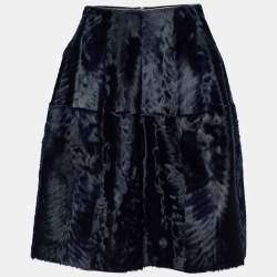 Pre Owned Marni Navy Blue Lamb Fur Mini Skirt S