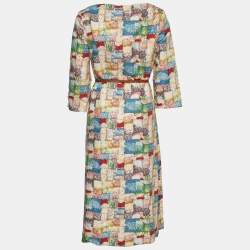 Pre Owned Marni Multicolor Printed Cotton & Linen Open Front Long Shrug M
