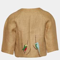 Marni Beige Jute Bird Appliqued Open Front Jacket M