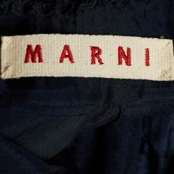 Marni Navy Blue Silk Applique Detail Belted Sleeveless Maxi Dress M