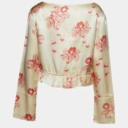 Pre Owned Marni Cream Floral Print Silk Long Sleeve Blouse L