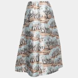 Marni Light Blue Printed Satin Midi Skirt M