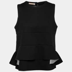 Marni Black Neoprene Asymmetric Peplum Top M