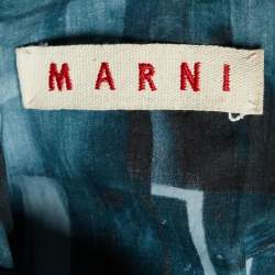 Pre Owned Marni Dark Green Printed Cotton Ruched Oversized Dress L