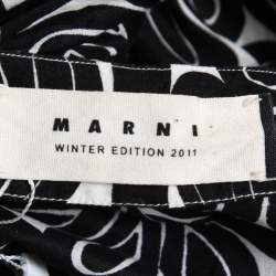 Pre Owned Marni Black Printed Cotton Ruffled Trim Detail Button Front Shirt S